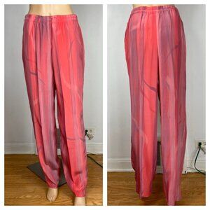 Vintage 100% Silk Pocket Pants Sz M Hand Painted Watercolor Stripe Pink Purple